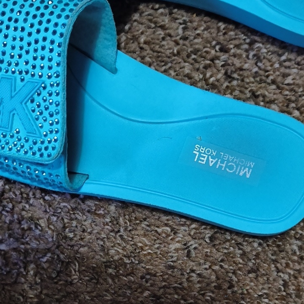 Michael Kors Turquoise Embellished Slides - Picture 2 of 5